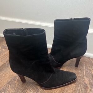 Tod’s Women’s Black/Red Contrast Stitching Suede Ankle Booties Size 8